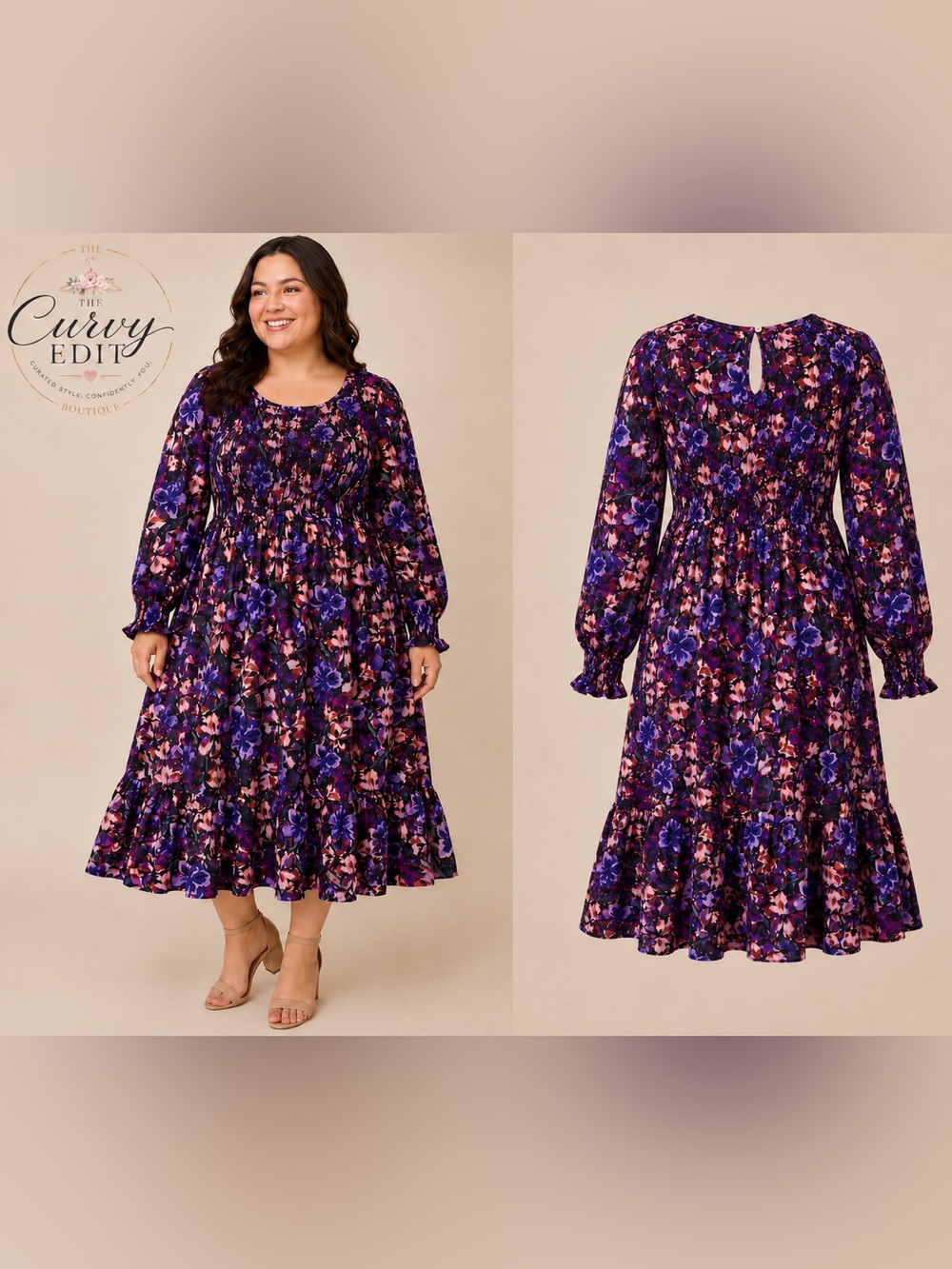 Terra & Sky 3X 100% Cotton Floral Smocked Dress | Cottagecore Boho Midi